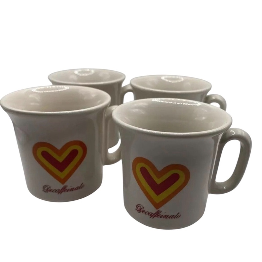(4) Decaffeinato Made‎ In Italy Heart Espresso Demitasse Coffee Cups White Small
